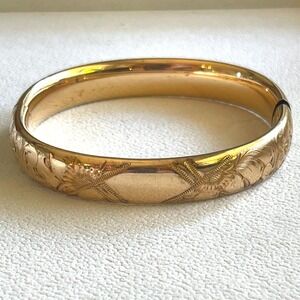 Vintage Harry Iskin Gold Filled Engraved Hinged Bangle Bracelet 23g 11mm